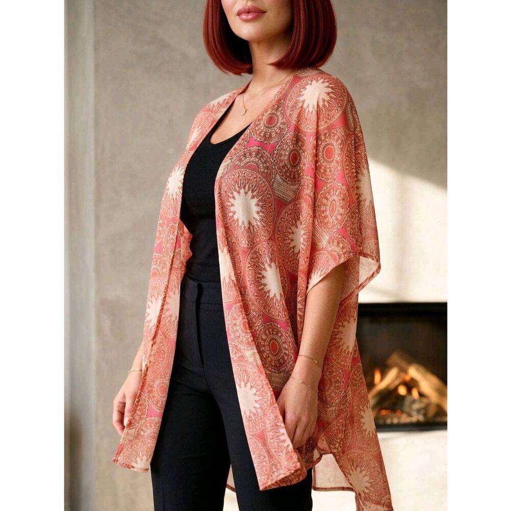 🔺️Sun & Shadow Mauve & Cream Print Lightweight Kimono/Swim Coverup Small